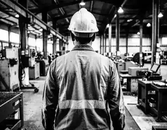 Operario con equipo de protección en planta industrial